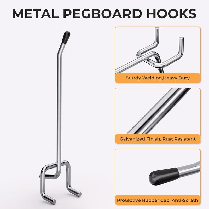 INCLY 50 Pack Pegboard Hooks, 4 Inch Metal Peg Board Hooks Accessories, Peg Board Tool Hangers Fit for 1/8“ and 1/4" Pegboard Hanging Tools for Garage, Craft Room, Kitchen, Store - Image 3
